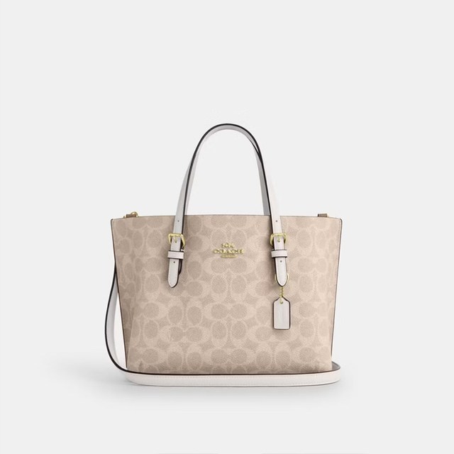 移动端：COACH 女款Mollie25胡桃木色拼黑色品牌徽标拉链cv965