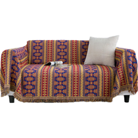 波西米亚沙发垫子 民族风沙发毯子棉线毯织双面盖毯沙发巾粗布布艺靠背巾防滑盖布萬能罩四季通用 经典几何(经典回馈价) 130*180cm单人位