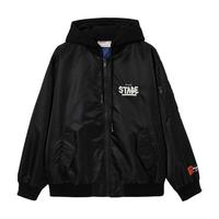 杰克·琼斯(JACK&JONES)春季男装衣服棉衣飞行夹克男士保暖宽松舒适短款棉服外套男士 黑色E40 175/96A/M