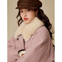 茵曼（INMAN）2025冬季女装水洗仿牛仔夹克羽绒服短款羊羔毛翻领外套 皮粉色 L 166-170cm/111-120斤