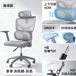 享学 四向动态撑腰+6D扶手+3D头枕+高弹海绵坐垫+4级防爆旗杆+145仰卧