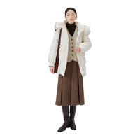 艾莱依大毛领羽绒服女气质中长款连帽鸭绒国风盘扣新年外套暖白色155 S (155/80A)【80-110斤】
