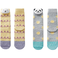 蕉内绒绒动物园主题中长筒女士袜子仿羊羔绒保暖加绒地板袜秋冬季2双 雪鸮+大熊猫