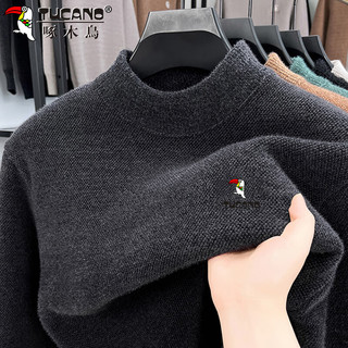 啄木鸟（TUCANO）毛衣男冬季半高领加绒加厚针织本命年打底衫保暖新年男装 红色2XL