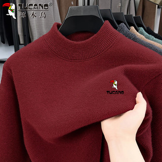啄木鸟（TUCANO）毛衣男冬季半高领加绒加厚针织本命年打底衫保暖新年男装 红色2XL