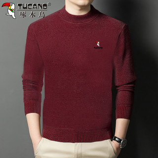 啄木鸟（TUCANO）毛衣男冬季半高领加绒加厚针织本命年打底衫保暖新年男装 红色2XL