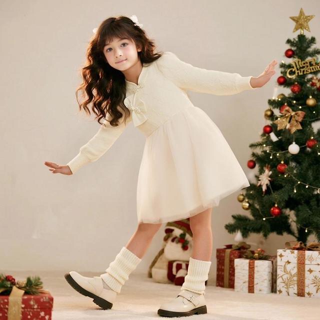 笛莎 女童冬装儿童加厚加绒厚款连衣裙拜年服