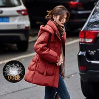 苏醒的乐园 冬季中长款时尚连帽加厚鸭绒保暖外套小香风羽绒服女