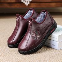 印象风 棉鞋冬季中老年棉鞋加绒加厚舒适保暖鞋女棉靴送妈妈鞋皮面雪地靴