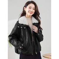 安瑞井 欧美流行毛领女式羽绒服秋冬机车风拉链装饰外套