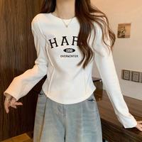 唐狮 2025年秋款长袖t恤女可外穿女圆领前胸字母长袖短款T恤女装