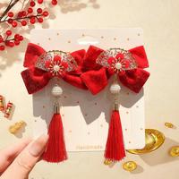 贝唯他 新年红色儿童发夹蝴蝶结发饰古风过年头饰中国风女童汉服假发夹