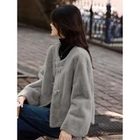 苏醒的乐园 冬季时尚气质牛角扣仿皮草毛绒绒外套