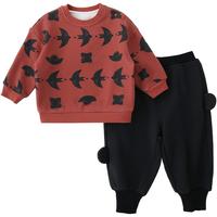 巴厘小猪 宝宝卫衣套装拜年服秋冬季女童加绒加厚保暖男宝周岁礼服儿童冬装