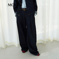 MO&Co.牛仔裤春及地压褶弯刀中低腰附腰带MBE1JENK05 牛仔蓝色 XL 29