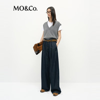 MO&Co.牛仔裤春及地压褶弯刀中低腰附腰带MBE1JENK05 牛仔蓝色 XS 25