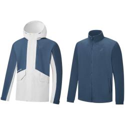 特步 三合一风衣外套户外防风两件套冲锋加绒登山服男976329660561 尘灰色/雾影蓝、霜地灰/暗水绿 4XL