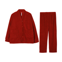 红豆睡衣男加绒加厚抗静电大红开衫家居服套装【骐骥红】