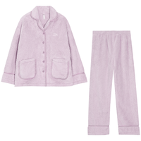 红豆睡衣女珊瑚绒加厚简约款开衫保暖家居服套装 女-芋泥紫 M 165