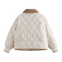 茵曼（INMAN）撞色翻领轻薄羽绒服女2025冬季休闲宽松百搭时尚菱格鸭绒外套 米杏_80绒18549249