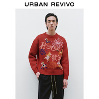 UR2026春季新款男装潮流趣味撞色提花圆领针织衫UUV950032 大红色 S