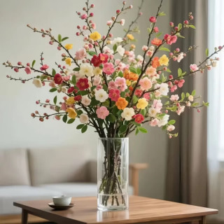 优跃 梅花干枝多色混搭带花苞  18枝  50-65cm