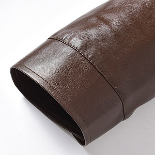 皮尔卡丹（pierre cardin）夹克男士秋冬季商务休闲纯色防风立领保暖皮衣外套 棕色 L L （110-125斤）