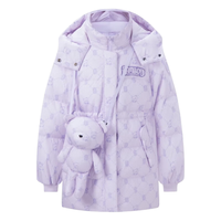 波司登(BOSIDENG)儿童羽绒服90绒女童连帽5A抗菌印花短款冬季加厚外套T30145162AE 熊猫老花紫【90绒 不钻绒】 160 /80 熊猫老花紫9Y03 160/80