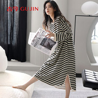 古今(GUJIN)经典千鸟格纯棉长袖睡裙睡衣女家居服可外穿休闲大码长裙连衣裙L