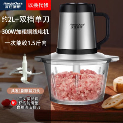 汉佳欧斯 小容量2L打蒜机绞馅机3L电动家用多功能流食绞肉机 玻璃碗 2L 配1
