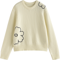 初语上衣女2025冬季新款圆领宽松糯米绒感花朵刺绣慵懒氛围感毛衣