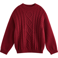 初语北极绒厚毛衣女2025冬季新款复古菱格绞花新年红圆领宽松上衣