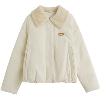 茵曼2025冬季女装新款三防毛绒翻领花苞羽绒服防风宽松短款外套 暖杏色