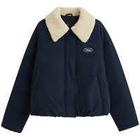 茵曼2025冬季女装三防毛绒翻领花苞羽绒服防风宽松短款外套 深宝蓝 L 168-172cm /121-130斤