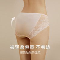 金三塔 女式内裤100%桑蚕丝中腰蕾丝性感三角裤真丝内裤女 裸色 1条 L