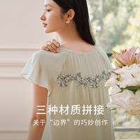 金三塔真丝睡衣女19姆米重磅纯色优雅知性短袖睡裙子 山岚色 XL
