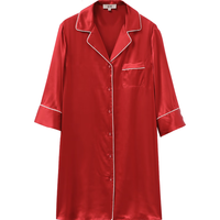 金三塔 真丝睡衣睡裙袍桑蚕丝红色本命年睡衣家居服结婚 吊带裙-焦糖红 L