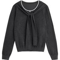 初语设计感撞色披肩假两件针织衫女2025秋季新款通勤羊毛衫上衣 灰色