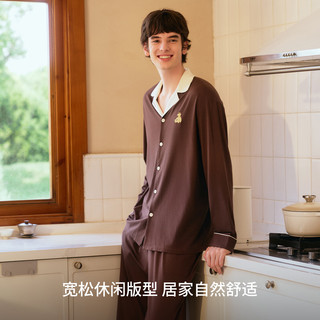 Teenie Weenie小熊睡衣男2025秋季莫代尔长袖家居服套装女 藏青色 【撞色皇冠|开襟-男】 XL 【160-170斤】