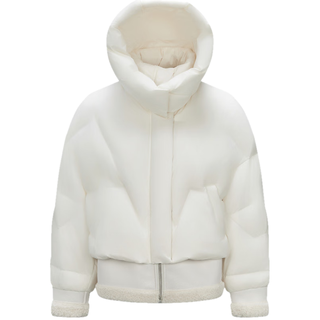 森马（Semir）羽绒服女设计感拼接假两件宽松时尚2024冬季连帽外套潮酷 本白(白鸭绒)10101 160/84A/M