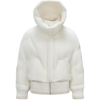 森马（Semir）羽绒服女设计感拼接假两件宽松时尚2024冬季连帽外套潮酷 本白(白鸭绒)10101 160/84A/M