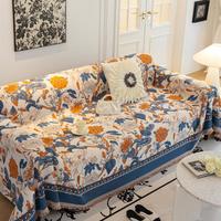 优若榆法式沙发盖布2024防猫抓沙发坐垫四季通用套罩沙发巾全盖毯 罗曼提-橙色 180cm*340cm （大三人位）