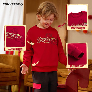 Converse【CNY新年系列】匡威童装男童加绒卫衣马年男女童红色拜年服 正黑色 130 /64 【身高116-122cm】