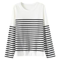OSA欧莎条纹长袖T恤女2025年春秋法式宽松显瘦内搭打底衫上衣 黑白