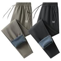 猫人加绒裤男秋冬季保暖休闲直筒长裤户外纯色男装 卡其平脚 4XL  4XL（170-185斤）