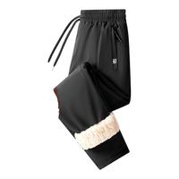 猫人棉裤男士秋冬季休闲百搭裤子加绒加厚长裤修身直筒 黑色散口 L  L（110-125斤）