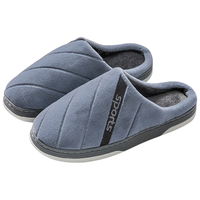 惠夫人棉拖鞋女简约毛绒纯色拖鞋男室内保暖防滑 蓝色 42-43 (适合41-42码穿) 42-43码(适合41-42码穿)