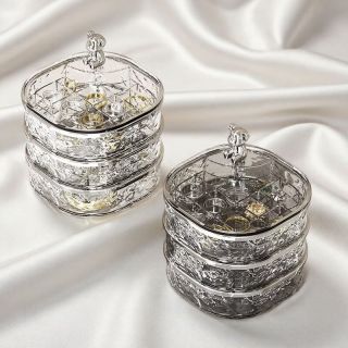 XIYOOMI 塑料首饰收纳盒高级轻奢首饰盒 桌面耳钉戒指项链饰品收纳盒 水波纹旋转首饰盒（透明）