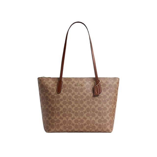 移动端：COACH 女士单肩托特包 4455 IMDQC 浅卡其/白色 中号