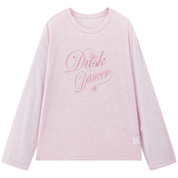 乐町 2025春季韩系清甜花体字母印花简约圆领宽松落肩长袖T恤